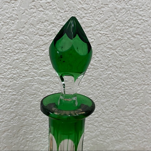 Vintage Handarbeit Nachtmann Bleikristall Bohemian Green Cut to Clear Decanter - Picture 5 of 13